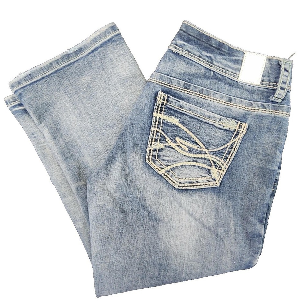 Maurices Straight Leg Crop Light Wash Blue Women 7/8 Thick Stitch Denim Jeans
